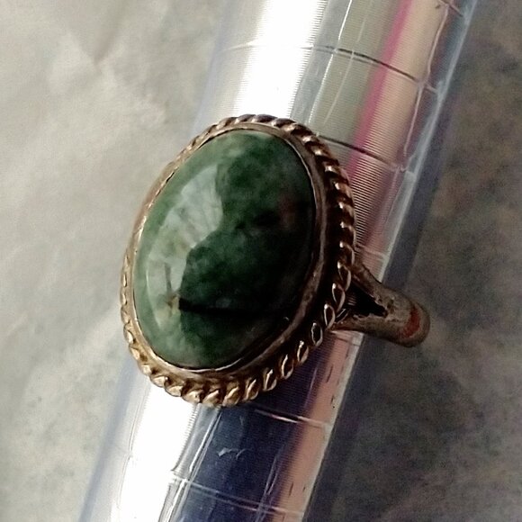 Silver Moss Agate Gemstone Ring Size 5.5 Bezel Set Vintage Hand Crafted - Picture 9 of 16